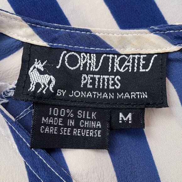 Vintage 100% Silk Button Up Blouse M Coastal Minimalist Nautical  Beachy Seaside - Picture 3 of 10